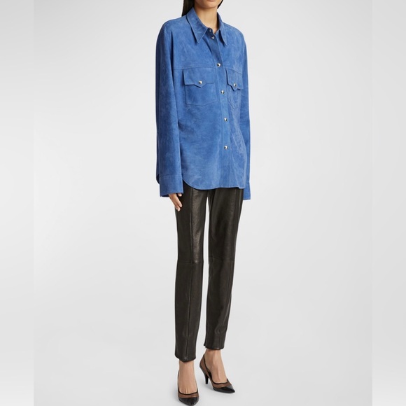 Khaite Jinn Suede Shirt, 6, Blue Iris - Picture 3 of 17
